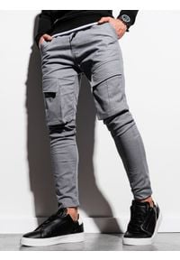 Ombre Clothing - Spodnie męskie joggery P999 - szare - L. Kolor: szary. Materiał: bawełna, elastan. Wzór: aplikacja #1