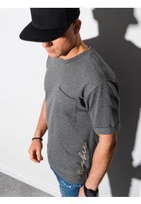 Ombre Clothing - T-shirt męski z nadrukiem S1371 - czarny - XXL. Kolor: czarny. Materiał: bawełna, dzianina, poliester. Wzór: nadruk
