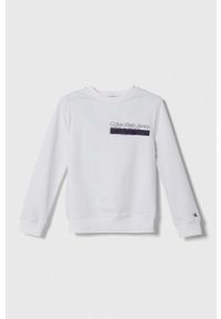 Calvin Klein Jeans bluza dziecięca kolor biały z nadrukiem. Kolor: biały. Materiał: bawełna. Wzór: nadruk. Styl: klasyczny #1