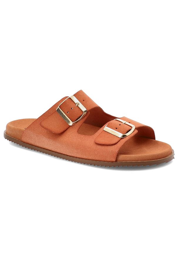 Pomarańczowe Klapki Hee Stylowe Obuwie Damskie. Okazja: na co dzień, na spacer. Kolor: pomarańczowy. Materiał: zamsz. Sezon: lato. Styl: elegancki