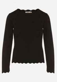 Born2be - Czarny Sweter z Wiskozą Ozdobiony Falbankami Mevita. Typ kołnierza: kołnierz z falbankami. Kolor: czarny. Materiał: wiskoza. Wzór: aplikacja. Styl: elegancki, klasyczny #7