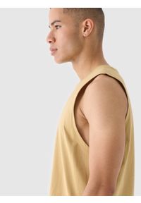 4f - 4F Tank top oversize z nadrukiem męski - beżowy XXL. Kolor: beżowy. Materiał: bawełna, jersey, dzianina. Długość rękawa: bez rękawów. Wzór: nadruk