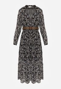 Renee - Czarna Sukienka Foligno. Okazja: na co dzień. Typ kołnierza: kołnierzyk klasyczny. Kolor: czarny. Długość rękawa: długi rękaw. Typ sukienki: proste. Styl: casual, klasyczny. Długość: midi #3