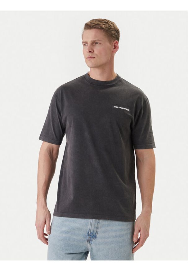 Karl Lagerfeld - KARL LAGERFELD T-Shirt 755171 562256 Szary Loose Fit. Typ kołnierza: dekolt w karo. Kolor: szary. Materiał: bawełna