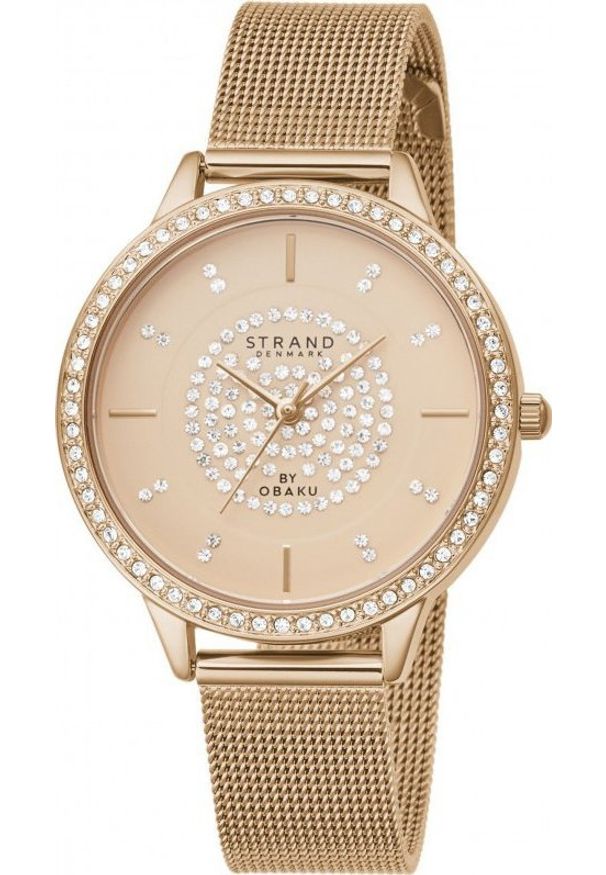 Zegarek Strand Zegarek damski Strand S711LXVVMV CYRKONIE różowe złoto. Kolor: złoty, wielokolorowy, różowy