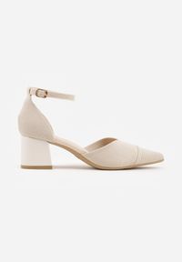 Renee - Beżowe Czółenka ze Sportowej Tkaniny VICES na Słupku z Paskiem przy Kostce Loraira. Zapięcie: pasek. Kolor: beżowy. Materiał: tkanina. Obcas: na słupku. Styl: sportowy #2