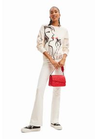 Desigual bluza bawełniana x Disney damska kolor biały z kapturem wzorzysta. Typ kołnierza: kaptur. Kolor: biały. Materiał: bawełna. Długość rękawa: długi rękaw. Długość: długie. Wzór: motyw z bajki #3