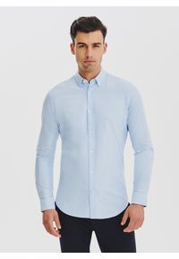 Pako Lorente - Niebieska koszula męska. Typ kołnierza: button down. Kolor: niebieski. Materiał: bawełna. Długość rękawa: długi rękaw. Długość: długie. Wzór: gładki #1