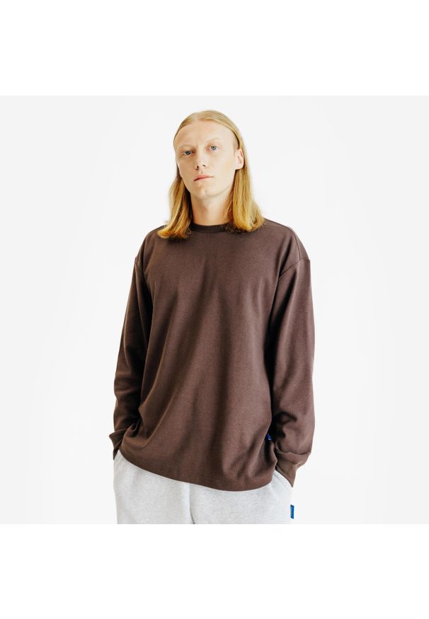 Decathlon - Koszulka długi rękaw męska Elementals. Kolor: brązowy. Materiał: materiał. Długość rękawa: długi rękaw. Długość: długie