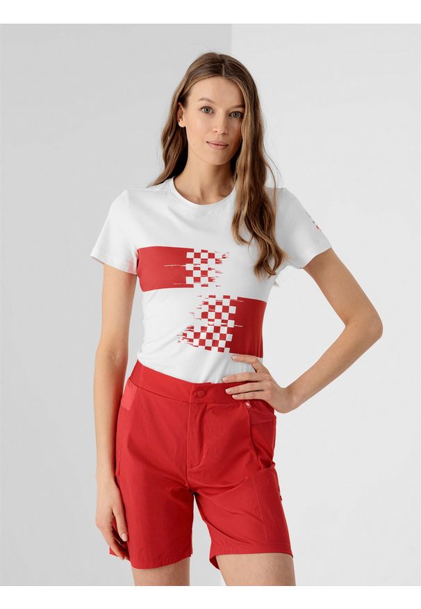 4f - Koszulka damska Chorwacja - Tokio 2020. Kolor: biały. Materiał: bawełna, dzianina. Wzór: nadruk. Sezon: lato