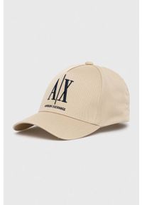 Armani Exchange czapka bawełniana kolor beżowy z aplikacją. Kolor: beżowy. Materiał: bawełna. Wzór: aplikacja #1
