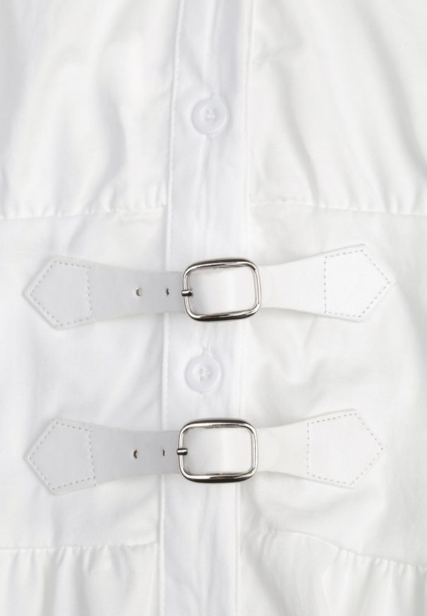 Born2be - Biała Sukienka Koszulowa z Modelującym Przeszyciem ze Sprzączkami w Talii Puresa. Okazja: na co dzień, do pracy, na spotkanie biznesowe. Kolor: biały. Typ sukienki: koszulowe. Styl: casual, biznesowy