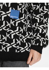 Karl Lagerfeld Jeans - KARL LAGERFELD Kardigan Klj Monogram Jacquard Cardigan 236D2050 Czarny Regular Fit. Typ kołnierza: dekolt w karo. Kolor: czarny. Materiał: syntetyk #3