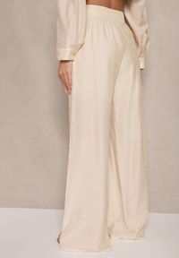 Renee - Jasnobeżowe Spodnie Palazzo High Waist z Szeroką Nogawką i Gumką w Talii Jenarielis. Okazja: na co dzień. Stan: podwyższony. Kolor: beżowy. Styl: casual #5