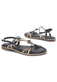 Granatowe Sandały Tamaris Eleganckie Płaskie Buty. Okazja: na co dzień, na spacer. Zapięcie: pasek. Kolor: niebieski. Materiał: skóra. Wzór: paski. Sezon: lato. Styl: elegancki #4