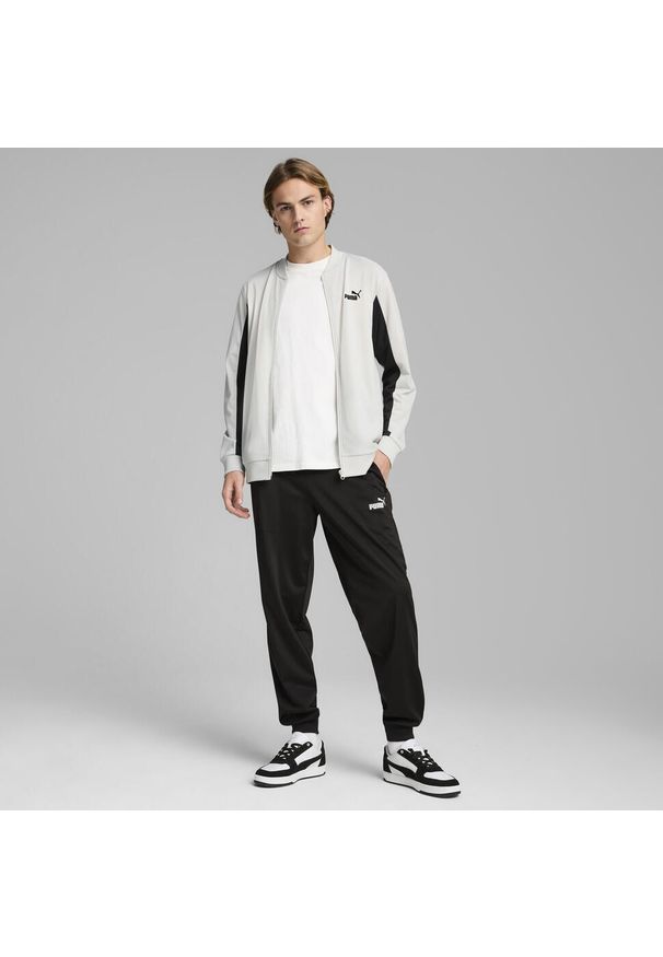 Puma - Męski dres inspirowany koszykówką z poliestru PUMA Glacial Gray. Kolor: szary. Materiał: dresówka, poliester. Sport: koszykówka