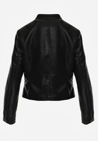 Renee - Czarna Taliowana Kurtka Ramoneska Y2K ze Stójką Fezilae. Okazja: na co dzień. Typ kołnierza: kołnierzyk stójkowy. Kolor: czarny. Materiał: poliester, skóra. Sezon: lato. Styl: casual, elegancki #4