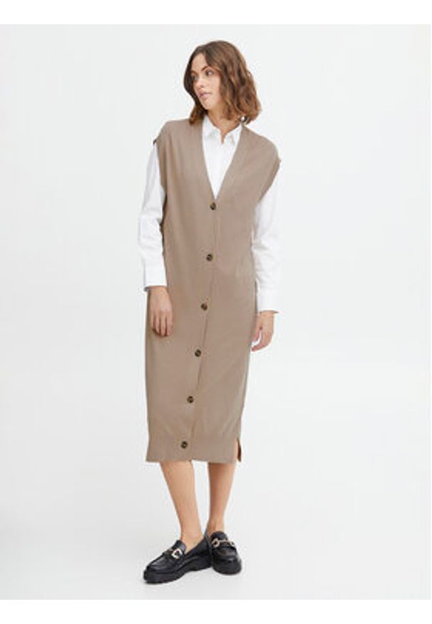 Fransa Kardigan 20611860 Beżowy Regular Fit. Kolor: beżowy. Materiał: wiskoza