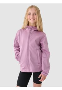 4f - Kurtka softshell wiatroodporna membrana NeoDry 5000 dziewczęca - różowa. Okazja: na co dzień. Typ kołnierza: kołnierzyk stójkowy, kaptur. Kolor: różowy. Materiał: softshell. Sezon: lato, zima. Styl: klasyczny, casual #1