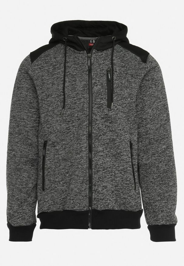 Born2be - Czarna Sportowa Bluza z Kapturem i Zasuwanymi Kieszeniami Lirriel. Typ kołnierza: kaptur. Kolor: czarny. Materiał: jeans. Styl: sportowy