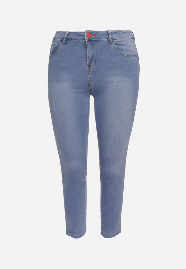 Born2be - Niebieskie Jeansy Skinny z Efektem Push-Up Nevellia. Okazja: na spacer. Kolor: niebieski. Wzór: aplikacja. Styl: elegancki