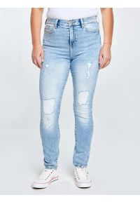 Big-Star - Jeansy damskie z wysokim stanem z przetarciami jasnoniebieskie Adela High Waist 156. Okazja: na co dzień. Stan: podwyższony. Kolor: niebieski. Styl: casual, elegancki #8