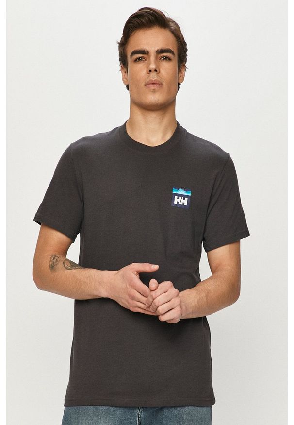 Helly Hansen - T-shirt. Okazja: na co dzień. Kolor: szary. Materiał: dzianina. Wzór: nadruk. Styl: casual