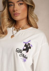 Renee - Biały T-shirt z Bawełną i Ozdobnym Nadrukiem Sovreti. Okazja: na co dzień. Kolor: biały. Materiał: bawełna. Wzór: nadruk. Styl: casual #3