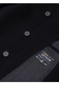 Ombre Clothing - Płaszcz męski z asymetrycznym zapięciem - czarny V2 OM-COWC-0102 - XXL. Kolor: czarny. Materiał: poliester