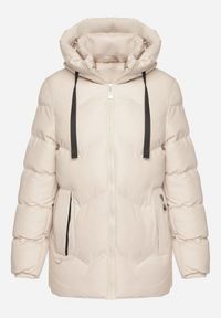 Born2be - Ciemnobeżowa Pikowana Kurtka z Kapturem Ozdobiona Sznurkami Olittia. Okazja: na co dzień. Typ kołnierza: kaptur. Kolor: beżowy. Materiał: jeans. Wzór: aplikacja. Styl: casual #4