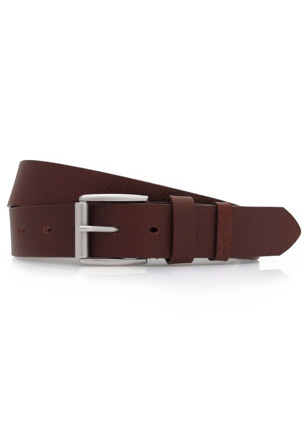 KMG - Brązowy skórzany pasek męski P4. Kolor: brązowy. Materiał: skóra