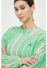Adidas by Stella McCartney - adidas by Stella McCartney bluza bawełniana damska kolor zielony wzorzysta. Kolor: zielony. Materiał: bawełna #3