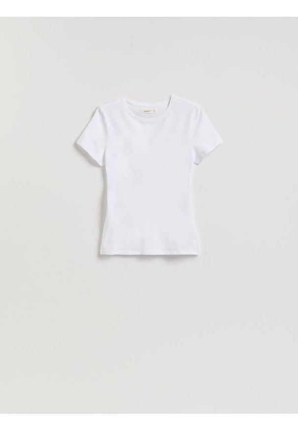 Reserved - T-shirt slim fit - biały. Kolor: biały. Materiał: dzianina, bawełna