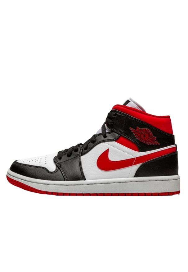Buty do chodzenia męskie Nike Air Jordan 1 Mid. Kolor: wielokolorowy, czarny, czerwony. Materiał: tkanina, skóra, materiał, syntetyk. Sport: turystyka piesza