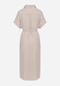 Born2be - Jasnoszara Sukienka z Wiskozy o Koszulowym Kroju z Wiązanym Paskiem Danisna. Okazja: na co dzień. Kolor: szary. Materiał: wiskoza. Długość rękawa: krótki rękaw. Wzór: aplikacja. Typ sukienki: koszulowe. Styl: klasyczny, casual, elegancki. Długość: midi #5