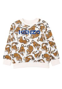 Kenzo kids - KENZO KIDS - Bawełniana bluza z tygrysami 4-14 lat. Kolor: beżowy. Materiał: bawełna. Długość rękawa: długi rękaw. Długość: długie. Wzór: napisy, aplikacja. Sezon: lato