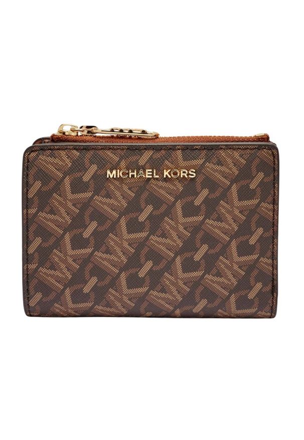 Michael Kors - MICHAEL KORS Brązowy portfel z monogramem. Kolor: brązowy. Materiał: skóra ekologiczna