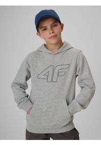 4f - 4F Bluza dresowa regular z kapturem chłopięca - szara 134 (8-9 lat). Okazja: na uczelnię, na co dzień, na spacer. Typ kołnierza: kaptur. Kolor: szary. Materiał: dresówka. Sezon: lato. Styl: casual #2