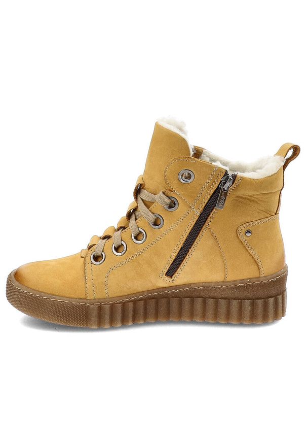Żółte Trzewiki Armodo Modne Obuwie Damskie. Zapięcie: sznurówki. Kolor: żółty. Materiał: skóra, futro, syntetyk. Sezon: zima, jesień