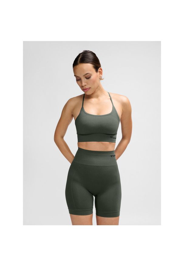 Bezszwowy biustonosz dla kobiet Hummel Tiffy. Kolor: wielokolorowy, brązowy, zielony. Sport: fitness, joga i pilates