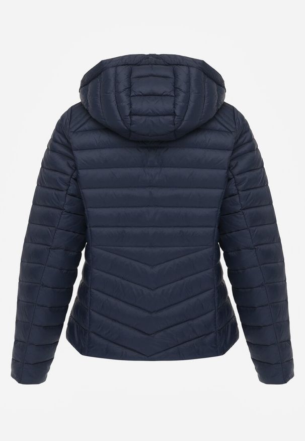 Renee - Granatowa Przejściowa Kurtka Pikowana z Kapturem z Możliwością Odpięcia Pretiga. Okazja: na spacer. Typ kołnierza: kaptur. Kolor: niebieski. Materiał: jeans, nylon