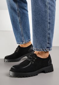 Renee - Czarne Półbuty Mokasyny w Stylu Boat Shoes ze Sznurowaniem Balmitar. Kolor: czarny. Materiał: jeans #4