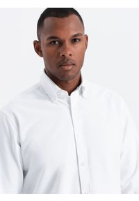 Ombre Clothing - Koszula męska z tkaniny w stylu Oxford REGULAR - biała V1 OM-SHOS-0114 - XXL. Kolor: biały. Materiał: tkanina #6