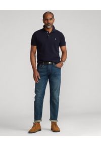 Ralph Lauren - RALPH LAUREN - Granatowa koszulka polo Luxe Knit Custom Fit. Typ kołnierza: polo. Kolor: niebieski. Materiał: dzianina, prążkowany. Długość: długie. Wzór: haft, ze splotem #4
