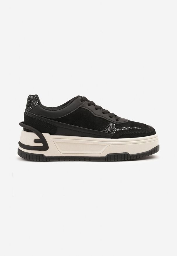 Renee - Czarno-Białe Sneakersy na Tłoczonej Platformie Ozdobione Wzorem w Panterkę Deoranae. Okazja: na co dzień. Kolor: czarny. Materiał: jeans. Wzór: aplikacja, motyw zwierzęcy. Sezon: wiosna, jesień. Obcas: na platformie