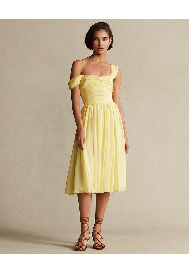 Ralph Lauren - RALPH LAUREN - Żółta sukienka na ramiączkach. Typ kołnierza: polo. Kolor: żółty. Materiał: materiał. Długość rękawa: na ramiączkach