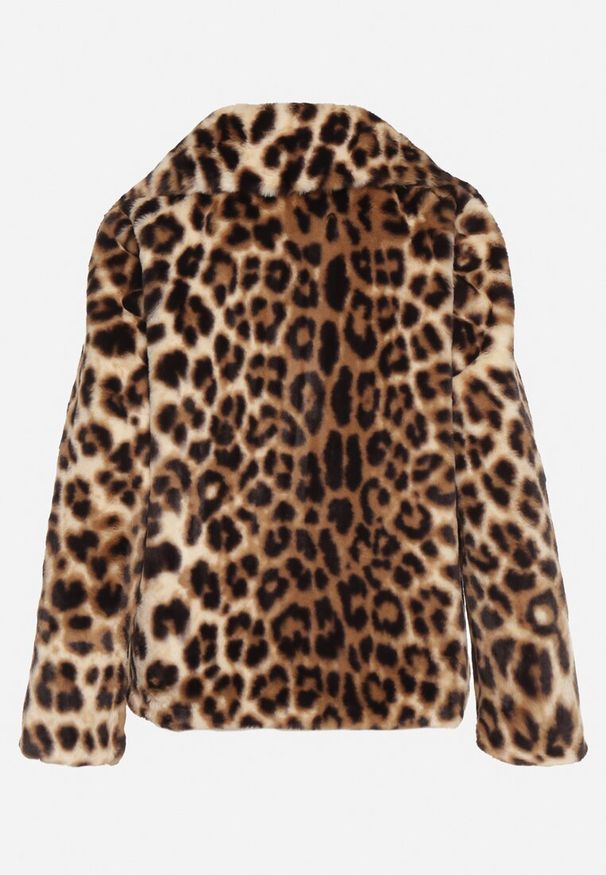 Born2be - Panterkowa Krótka Kurtka Futerko z Szerokim Kołnierzem Zenivra. Okazja: do pracy, na co dzień. Typ kołnierza: golf. Materiał: futro. Długość: krótkie. Styl: casual