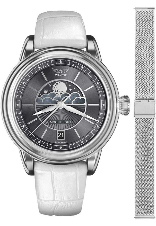 AVIATOR - Zegarek damski Aviator V.1.33.0.254.4.WM-SET srebrny. Kolor: srebrny