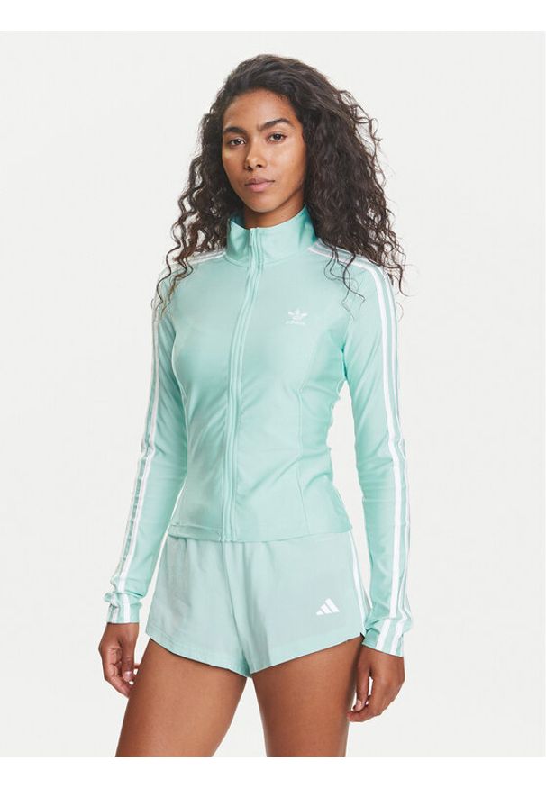 Adidas - adidas Bluza adicolor 3-Stripes JC5579 Turkusowy Slim Fit. Kolor: turkusowy. Materiał: syntetyk