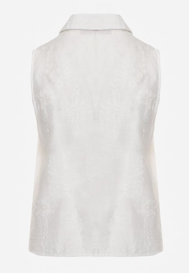 Renee - Biała Boho Koszula z Wiskozy Bez Rękawów Zdobiona Haftem Melirianne. Kolor: biały. Materiał: wiskoza. Długość rękawa: bez rękawów. Wzór: haft, aplikacja. Sezon: lato. Styl: boho